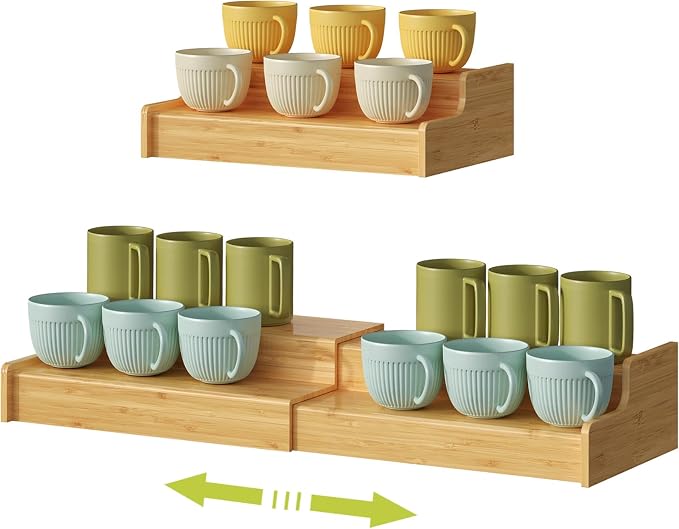 Hongtamoya 2-Tier Expandable Bamboo Mug Holder Coffee Mug Rack Organizer - Image 8