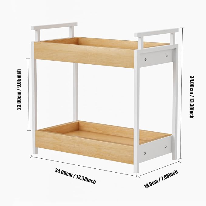 KLM Countertop Coffee Station Organizer, 2 Tier Wooden Shelf - Image 3