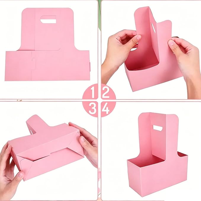 Cup Drink Flower Carrier with Handle Cardboard Coffee Caddy Disposable Cup - Image 3