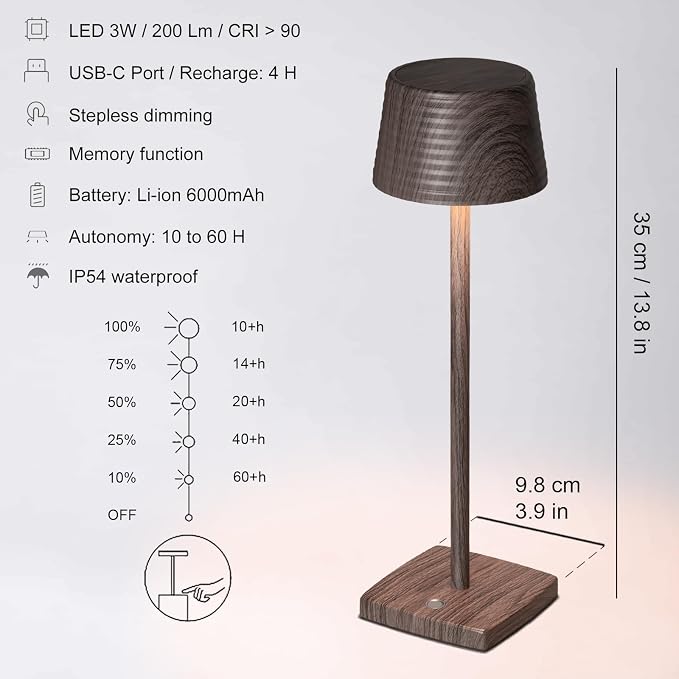 Cordless Rechargeable LED Table Lamps, 3 Color Touch Stepless Dimmable - Image 7