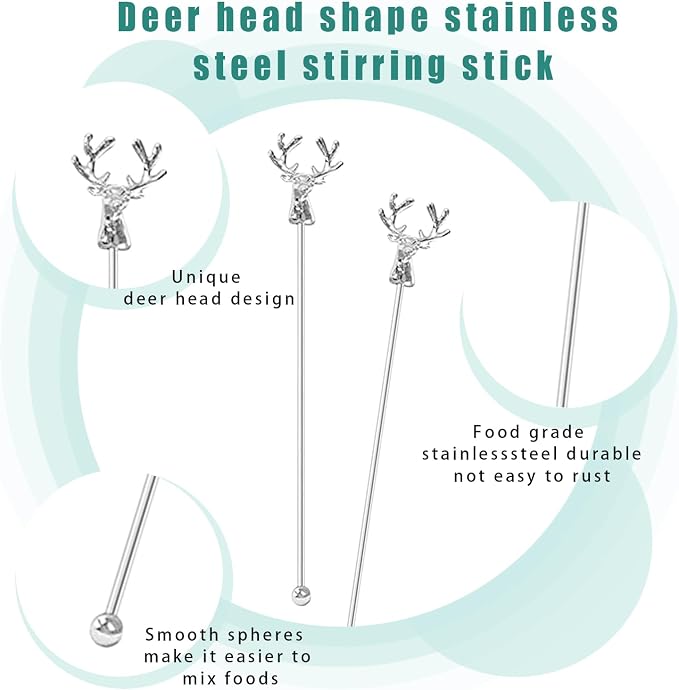 Ackron Deer Head Shape Beverage Stir Sticks Stainless Steel Coffee Stirrers - Image 3