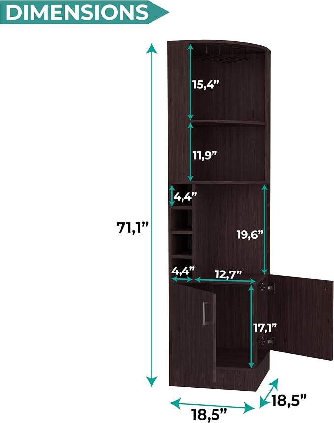 Tuhome Syrah Corner Bar Cabinet, Tall 71.1" Liquor Cabinet - Image 2