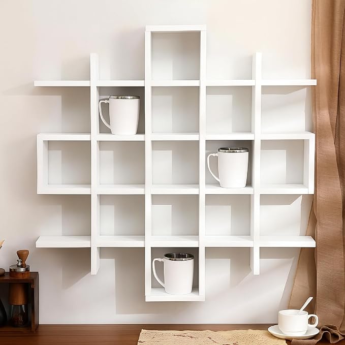 Suzile Oversize Coffee Mug Display Rack Wooden Display Shelves Rustic Wooden by Suzile