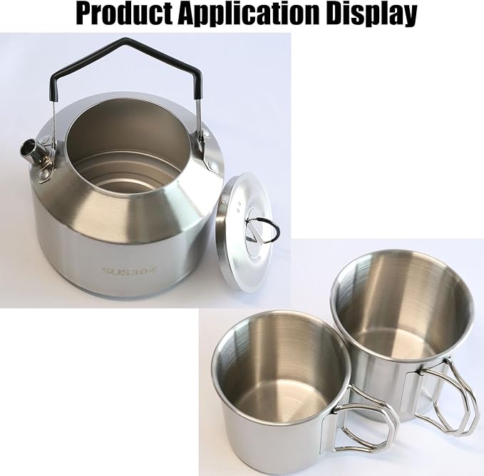 Camping Kettle & 2 Cups, Stainless Steel Camp Kettle – Lightweight Tea Pot - Image 6