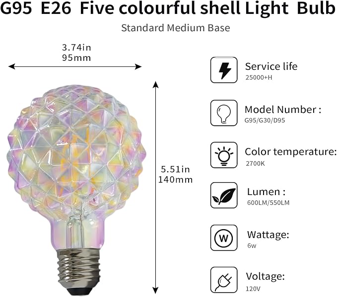 2 Pack Vintage LED Edison Bulb G30 G95 6W Equivalent 60watt, CRI 90+ Dimmable - Image 7