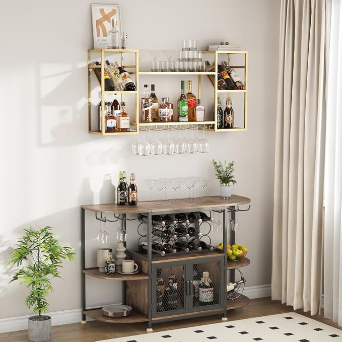 KaKaBB Metal Floating Bar Liquor Shelves 2 Tier, Wall Mounted Wine Rack - Image 4