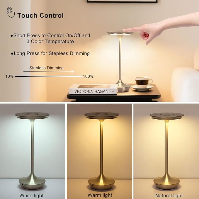 LED Cordless Table Lamp Rechargeable, Portable 6000mAh Battery Outdoor Bedside - Image 6