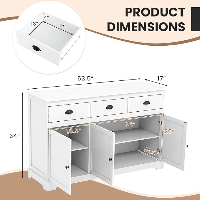 COSTWAY Sideboard Buffet Cabinet - Image 3