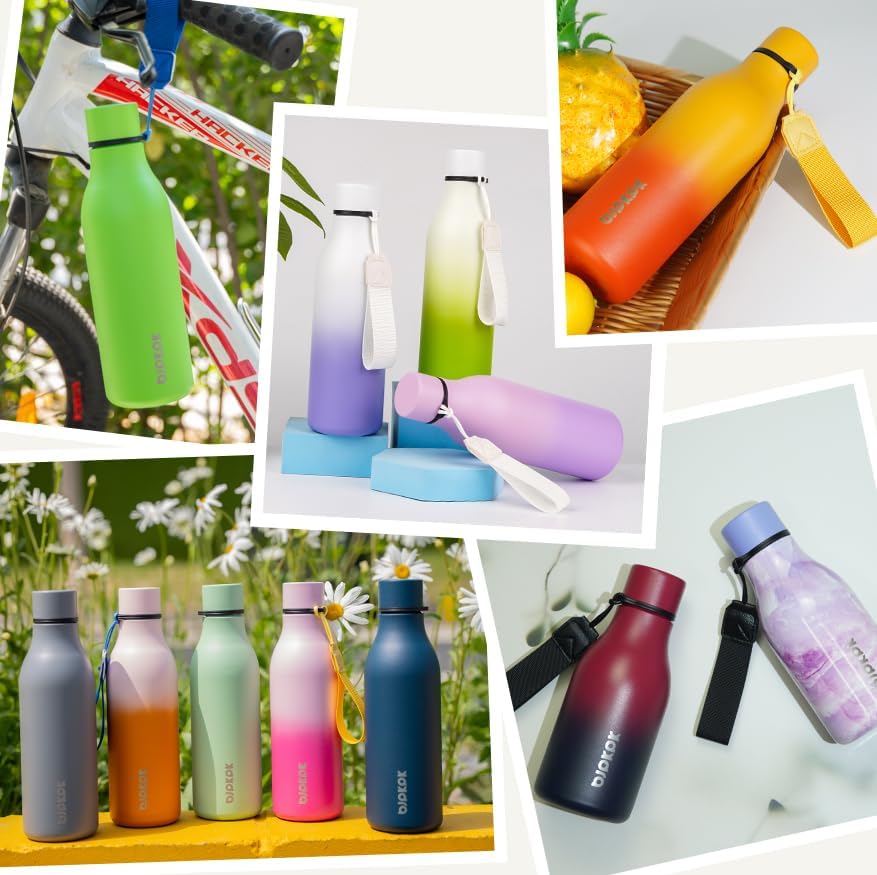 BJPKPK Insulated Water Bottles, 12oz Stainless Steel Metal Water Bottle with Strap, BPA Free Leak Proof Thermos, Mugs, Flasks, Reusable Water Bottle for Sports & Travel, Blossom