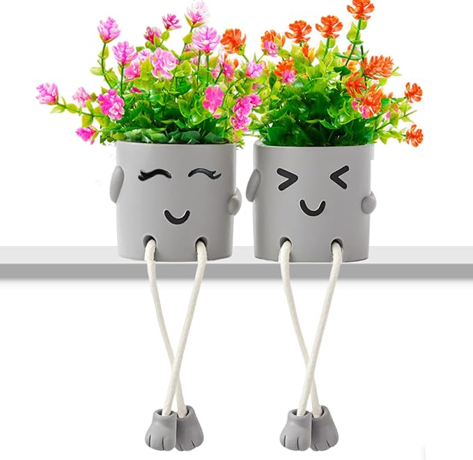 2 Packs Cute Fake Plants, Artificial Potted Plants by ASOPHEX