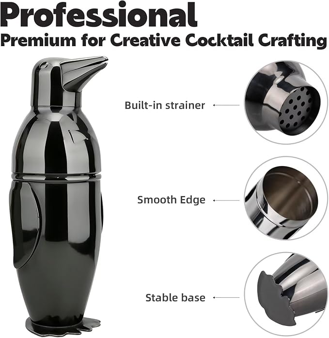 17oz Cocktail Shaker Black Penguin, Bartender Shakers - Image 3