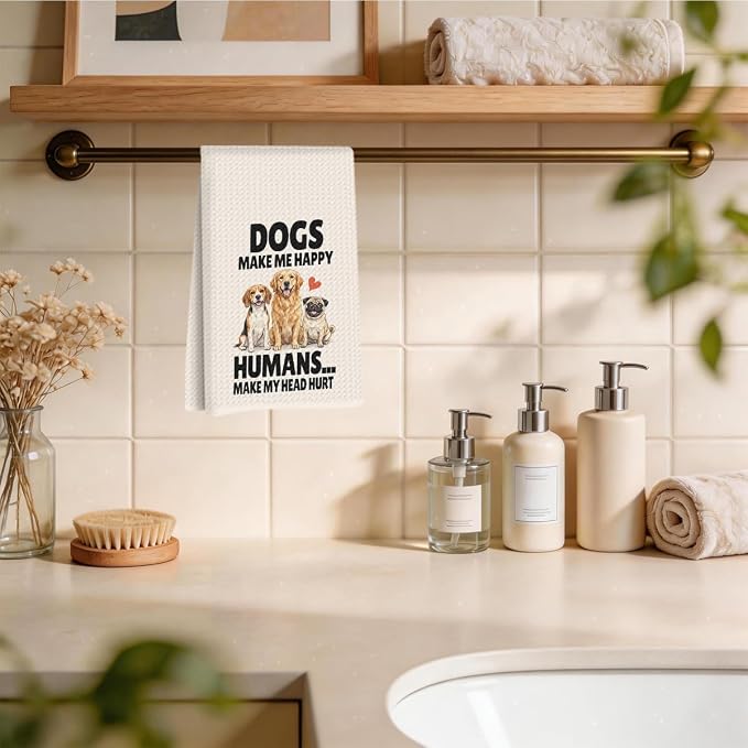 Dogs Make Me Happy Kitchen Towels 24x14 Inch, Dogs Gifts Reusable Dish Towels - Image 4