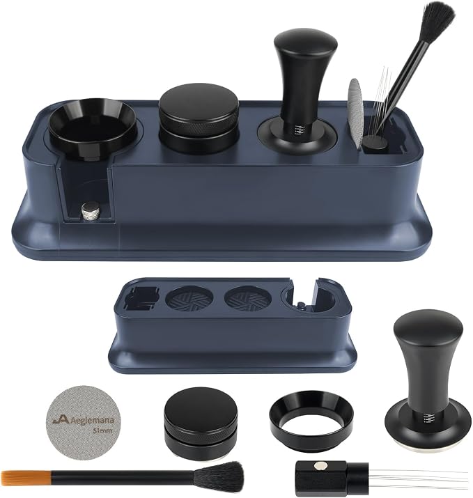 7 Pack 51mm Espresso Accessories – Tamper Station, Coffee Distributor, WDT Tool by Aeglemana