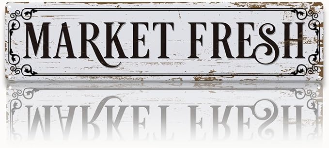 Farmhouse Decor, Market Fresh Sign, 15.8x4 inches, Retro Metal Tin Signs by Unknown
