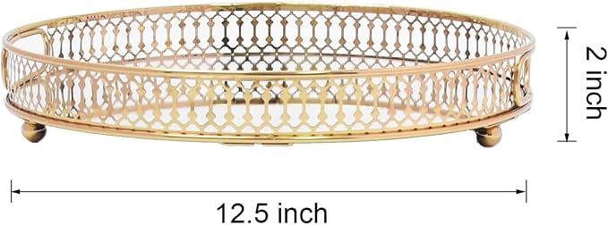 Yikinip12 Inch Round Glass and Gold Round Tray Set of 2，Dinner Plate Perfume - Image 2