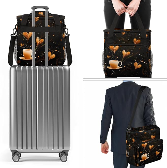 Coffee Theme Travel Coffee Maker Carrying Bag Coffee Cup Design Large Organizer - Image 7