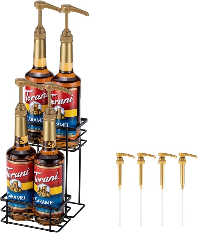 Coffee Syrup Organizer, 4 Bottle Capacity Syrup Stand, 2 Tier Syrup Rack by Ricerat
