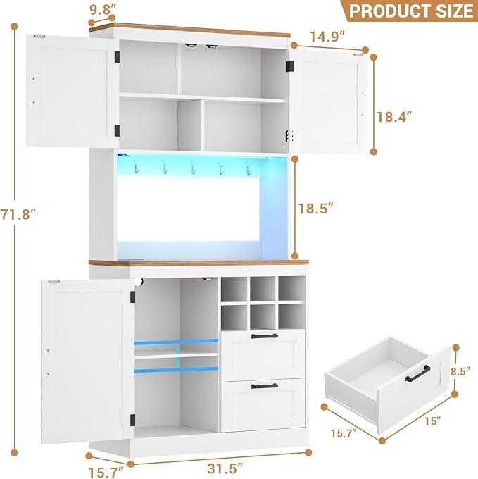 Unikito 72" Tall Pantry Cabinet, Kitchen Pantry Storage Cabinet - Image 2