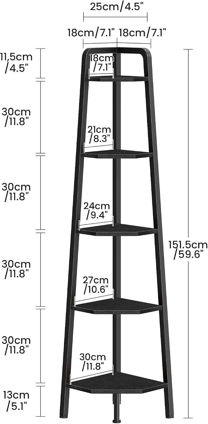 CHOEZON Corner Shelf, 5-Tier Ladder Corner Shelf, Ladder Bookshelf, 59.6" Tall - Image 2
