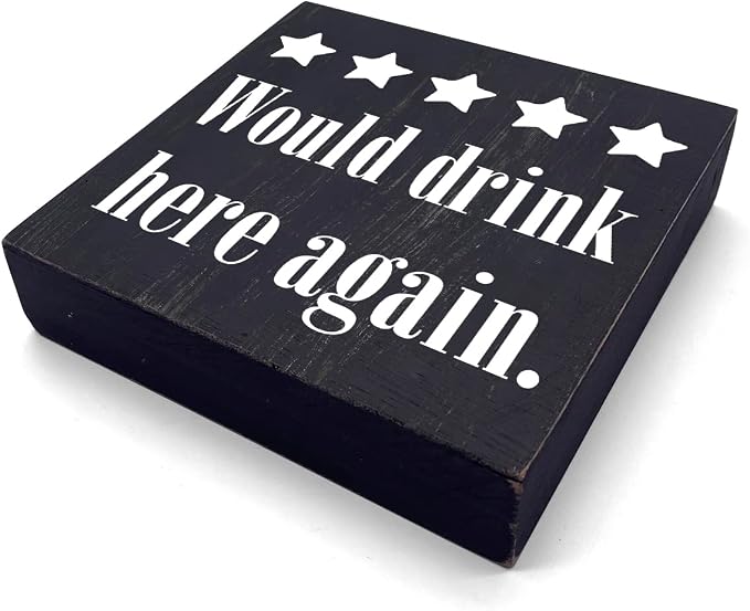 Bar Sign Desk Decor Wooden Box Sign Funny Coffee Bar Accessories Rustic Black - Image 2