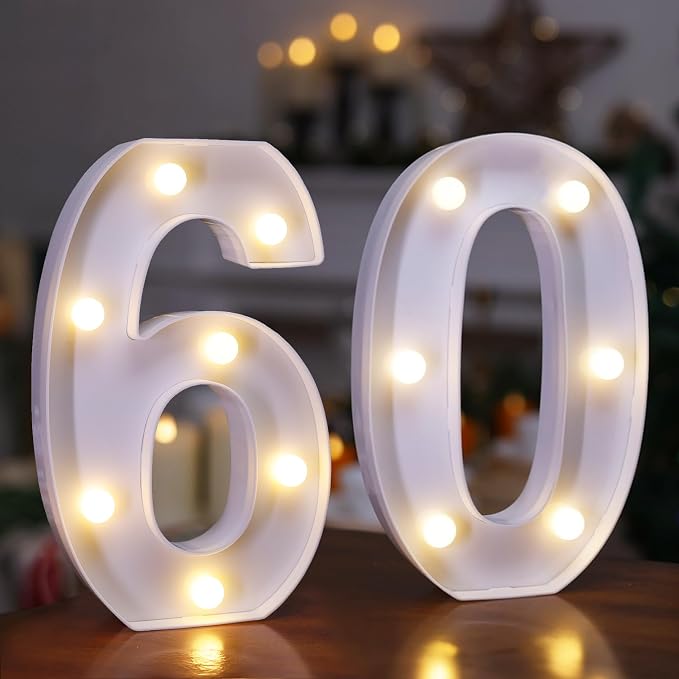 60th Birthday Decoration Light Up Letters, Battery Powered LED Numbers Marquee by TEHIBIEN