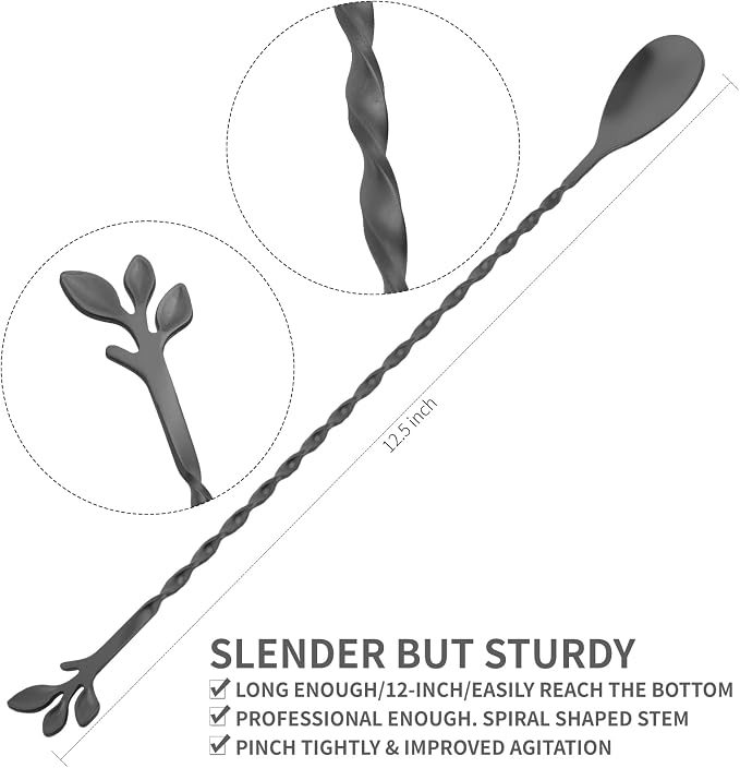 AnSaw Black 12-Inch Stainless Steel Cocktail Spoon - Image 2