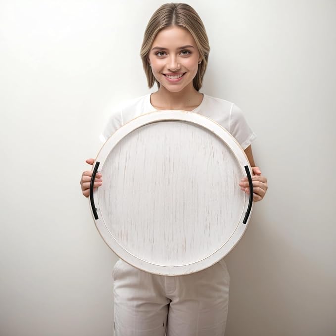 SwallowLiving 18Inch White Wooden Beaded Serving Tray - Image 2