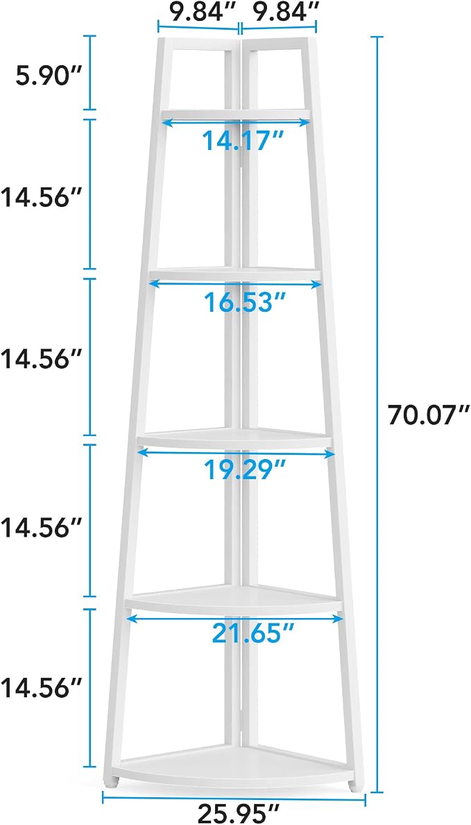 Tribesigns 70 inch Tall Corner Shelf, 5 Tier Modern Corner Bookshelf Bookcase - Image 2