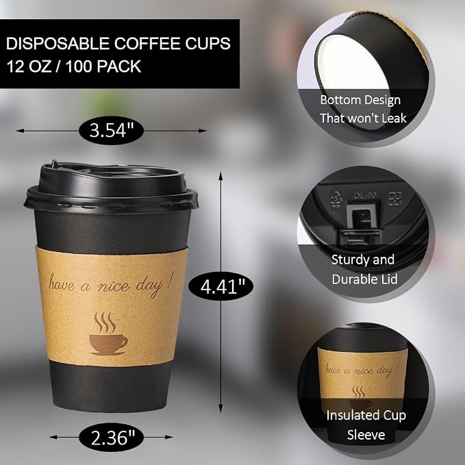 BYSNOW 500 pack 12 oz Disposable Coffee Cups - Image 2