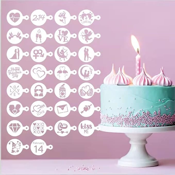 46 Coffee Stencils+2 Mesh Powder Shakers, Cake Baking Templates Coffee - Image 2