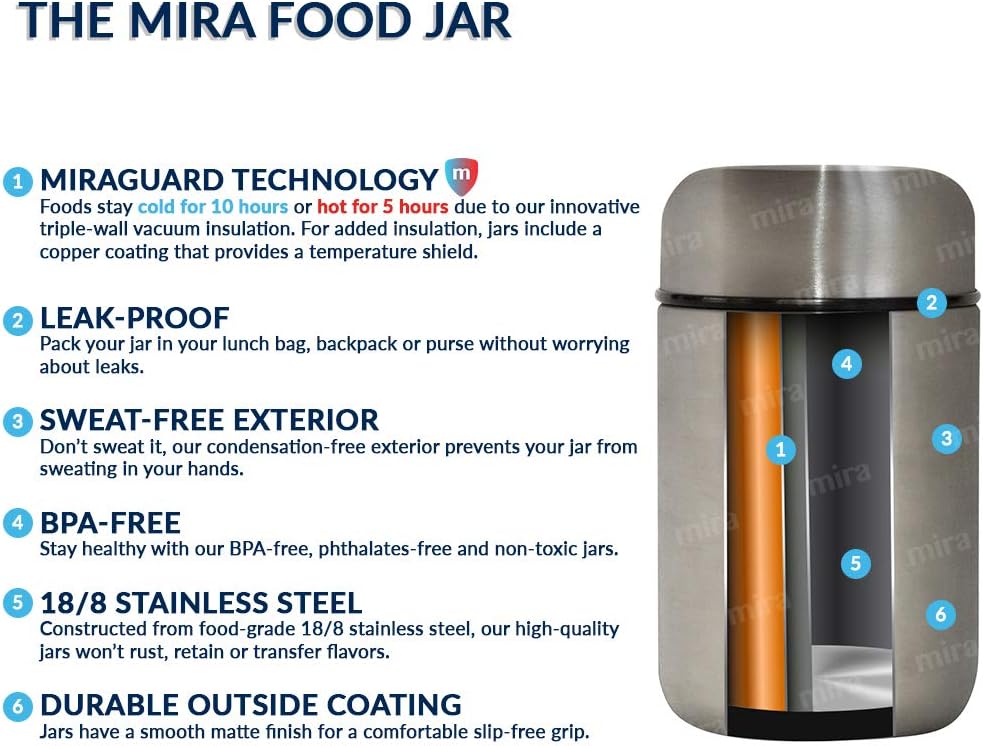 MIRA 2 Pack Insulated Food Jar thermos for Hot Food & Soup, Compact Stainless Steel Vacuum Lunch Container, 13.5 oz, Purple, Denim