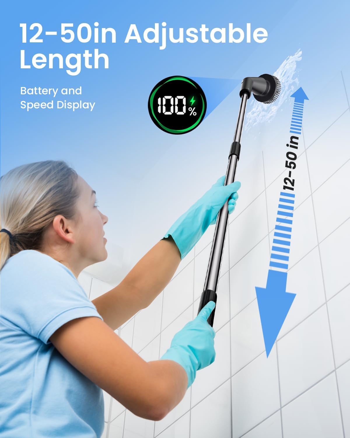 Leebein Electric Spin Scrubber, 2025 Upgraded Cordless Cleaning Brush Scrubber, IPX7 Waterproof Power Scrubber with 7 Brush Heads, Extended Handle and 2 Speeds for Bathroom Shower Bathtub Floor