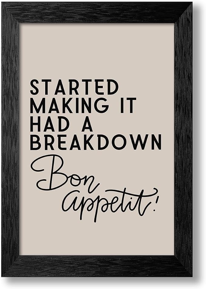 Black Framed Funny Modern Kitchen Wall Art 16x24 inch Bon Appetit Quotes Canvas by Unknown