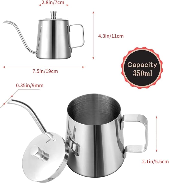 GWHOLE Small Pour Over Gooseneck Coffee Kettle 12oz/350ml Long Narrow Drip - Image 5