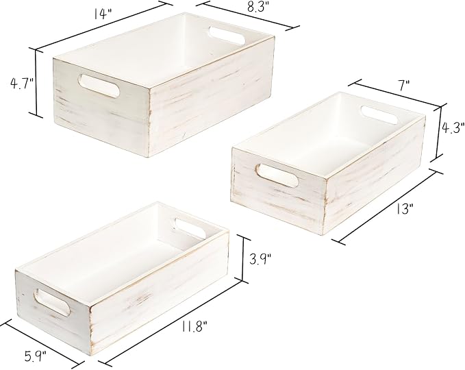 Set of 3 White Wooden Boxes for Storage Small Crates for Display and Organizing - Image 6