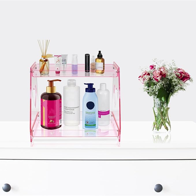 ROYALITA 2 Tier Pink Heart Bathroom Countertop Organizer Display Shelf - Image 7