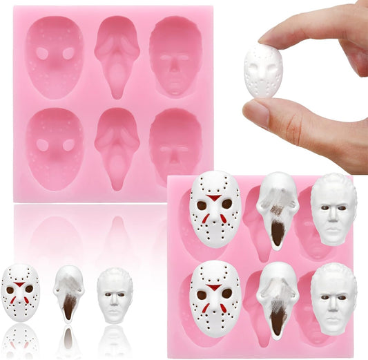 Halloween Silicone Molds for Chocolate,6 Cavities Halloween Large Scary Movie Characters Heads Chocolate Molds, Funny Horror 3D Halloween Chocolate Candy Molds for Soap Pudding Jelly Making