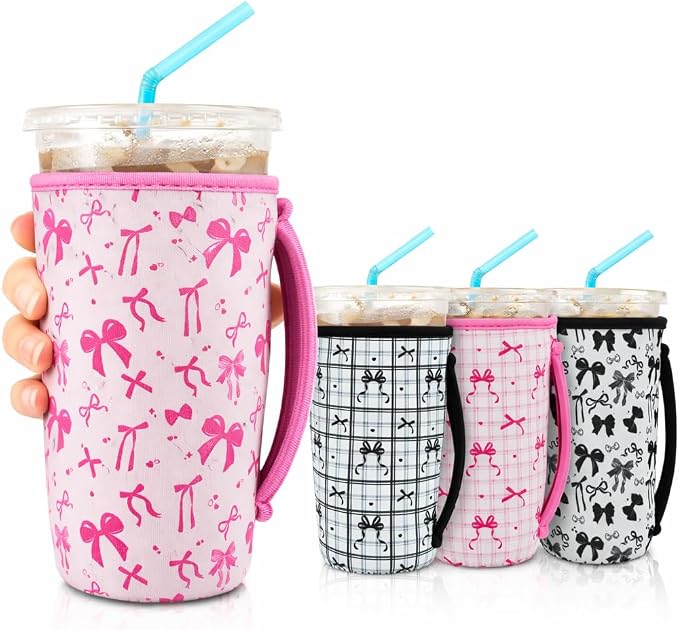 4 Pack Iced Coffee Sleeve, reusable Neoprene Cup Sleeves Suitable by KJQJLY