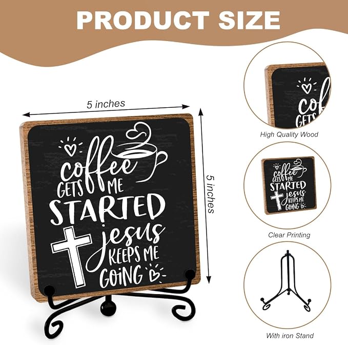 Coffee Lover Gifts for Women Men, Christian Coffee Decor, Bar Desk Sign - Image 2