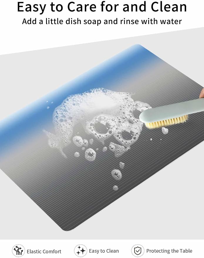 Blue Grey Coffee Mat Stripe Gradient Absorbent Bar Mat - Image 7