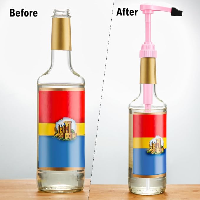 Patelai 10 Pcs Pink Syrup Pump for 25 Oz/750 ml Bottle, No Spill Tip Cover - Image 3