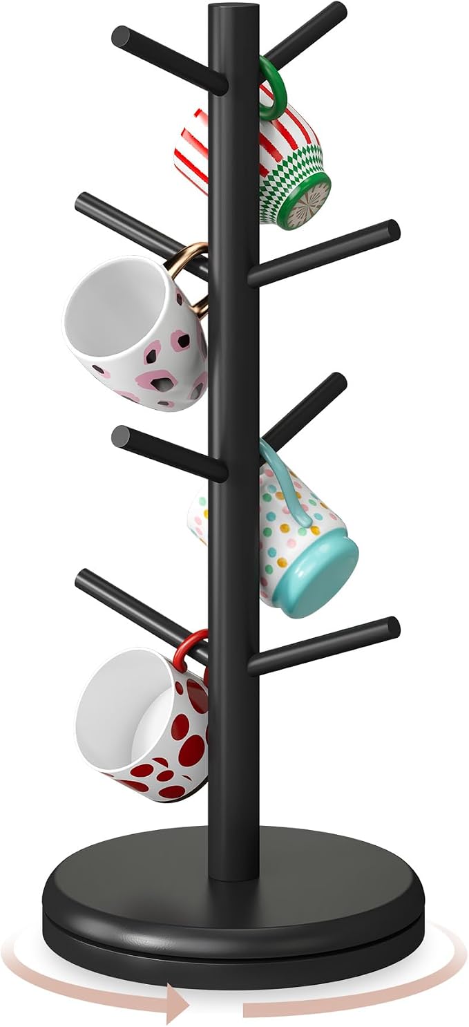 STDDRE Mug Holder Tree 360° Rotated Mug Tree Coffee Cup Holder Bamboo Rack by LifeTakesaDifferentTurn