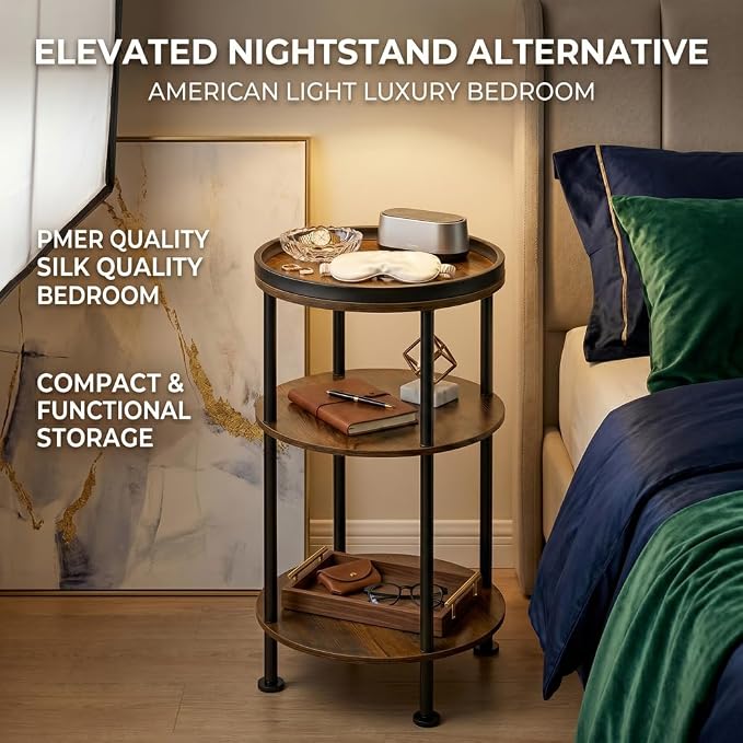 Small Round Side Table with Tray Top, 11.8" Narrow End Table - Image 8