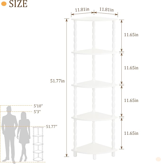 MaxSmeo Corner Bookshelf, 5-Tier Corner Shelf Stand, Modern Corner Plant Shelves - Image 3