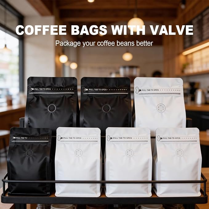 Coffee Bags with Valve 20pcs Black+20pcs White Vented Coffee Beans Packaging - Image 7