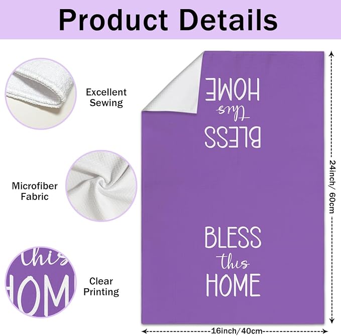 WwongxianB Bless This Home Lavender Kitchen Towels Decorative Set of 3 - Image 2