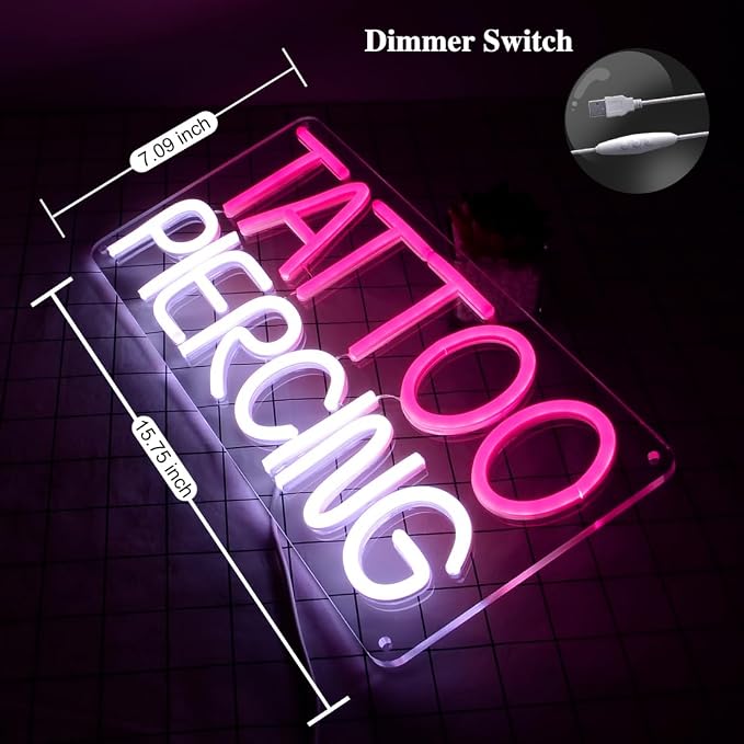 Britrio TATTOO Neon Sign Light Salon Studio Shop Plaque Pink LED Wall Art Decor - Image 5