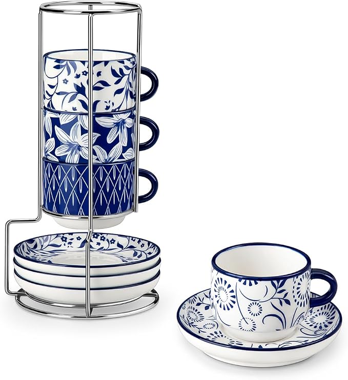vancasso 2.5OZ Espresso Cups Set of 4, Porcelain Stackable Cappuccino Cups by vancasso