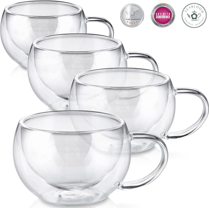 Teabloom Modern Classic Insulated Cups – 6 oz / 200 ml – Set of 4 Double Walled - Image 4