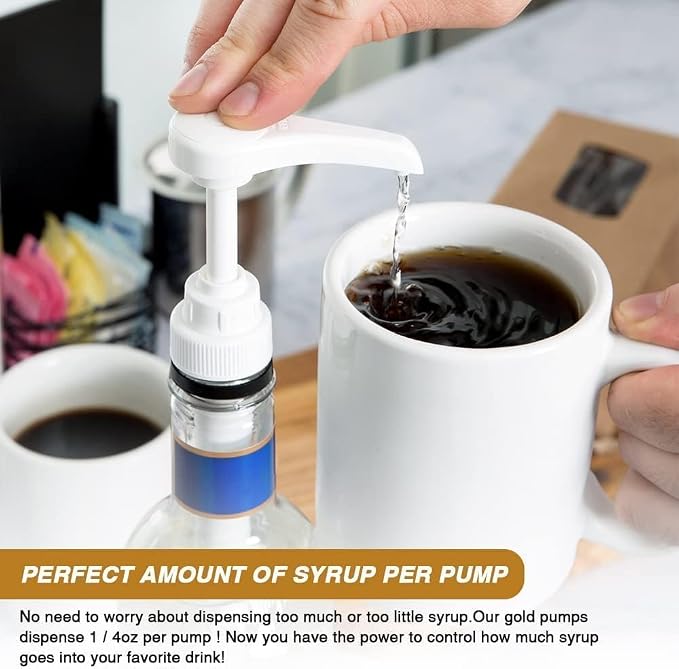 4 pcs Glod Syrup Pumps with Cap to Avoid Dripping, Leak Proof Coffee Syrup - Image 6